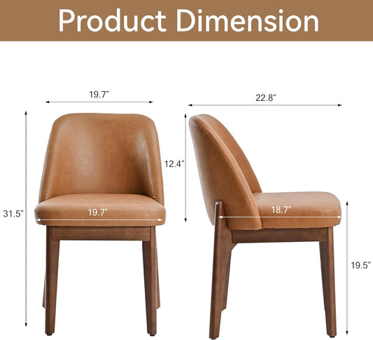 Modern Dining Chairs Set of 2, Faux Leather Kitchen Chairs with Wood Legs, Upholstered Side Chair for Kitchen Dining Room, Brown