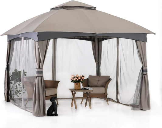 10X10 Outdoor Gazebo - Patio Gazebo with Mosquito Netting, Outdoor Canopies for Shade and Rain for Lawn, Garden, Backyard & Deck (Gray)
