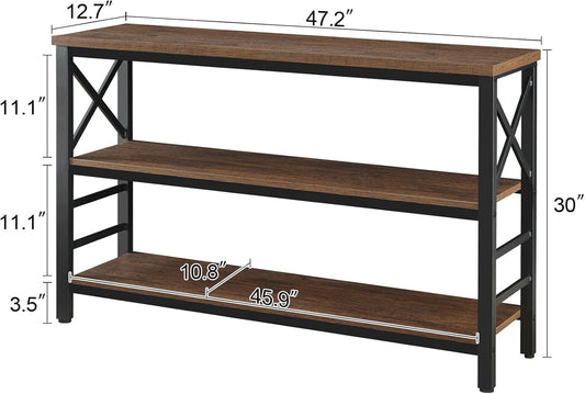 Sofa Table,Industrial Console Table with Storage,Entryway Table with Engineered Wood and Metal,Rustic 3 Tier Shelf for Living Room,Hallway,Brown,47 Inch