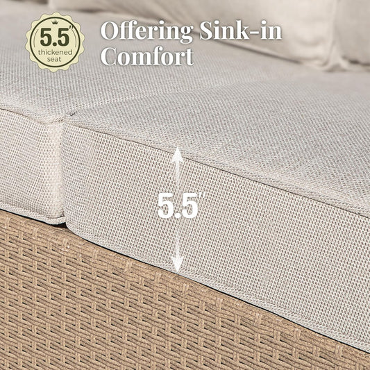 Patio Furniture Set 4 Pcs, Wicker Outdoor Patio Furniture, 3-Seat Sofa, 2 Single Chairs and Coffee Table, Rattan Patio Conversation Set for Backyard Deck, Beige