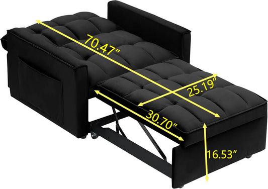 Convertible Sleeper Chair, Pull Out Chair Sleeper with Adjustable Back & Pocket, Chairs Bed Sleepers for Adults, 3 in 1 Sofa Bed Chairs for Small Spaces, Living Room, Black