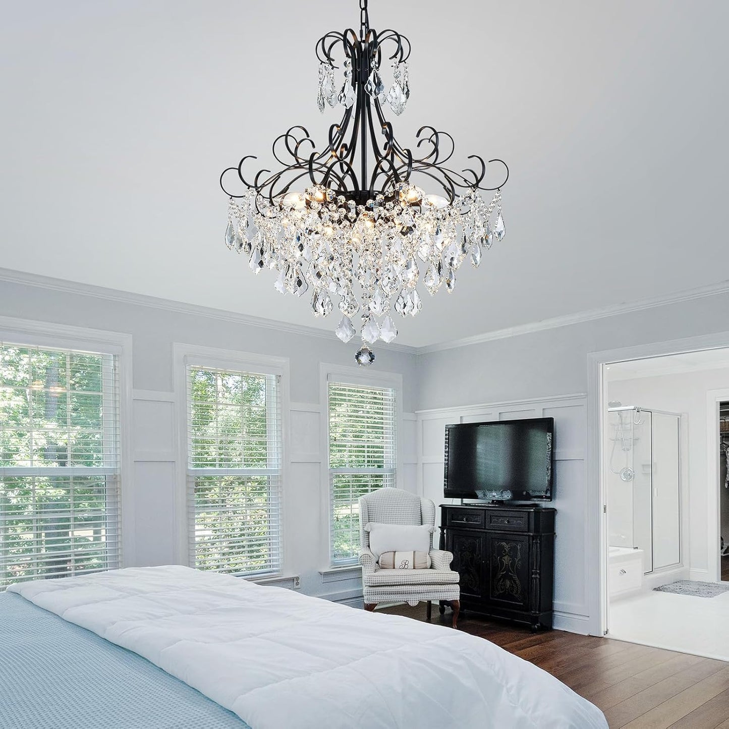 Crystal Chandelier 10-Light Pendant Ceiling Light Modern Lighting Fixture for Dining Room Hallway Bedroom Kitchen Bathroom, H 27.6" X W 22.8", E12 Base, Black