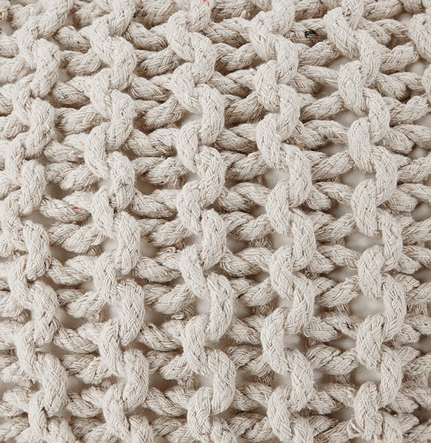· round Pouf Ottoman - Cable Knitted Boho Poof - Home Décor Cord Pouffe Handmade Circular Footrest for Living Room - Bedroom - Kids Bedroom - 100% Cotton Pouf (18" X 18" X 14") - Ivory