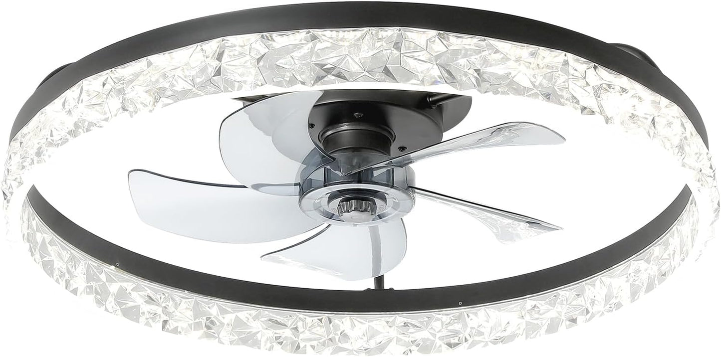 Ceiling Fans with Lights, 24 Inch Low Profile Flush Mount Fandelier Ceiling Fan with Remote, Low Noise, Reversible DC Motor, Dimmable LED Fan for Bedroom, Kitchen, Dining Room, Kids Room