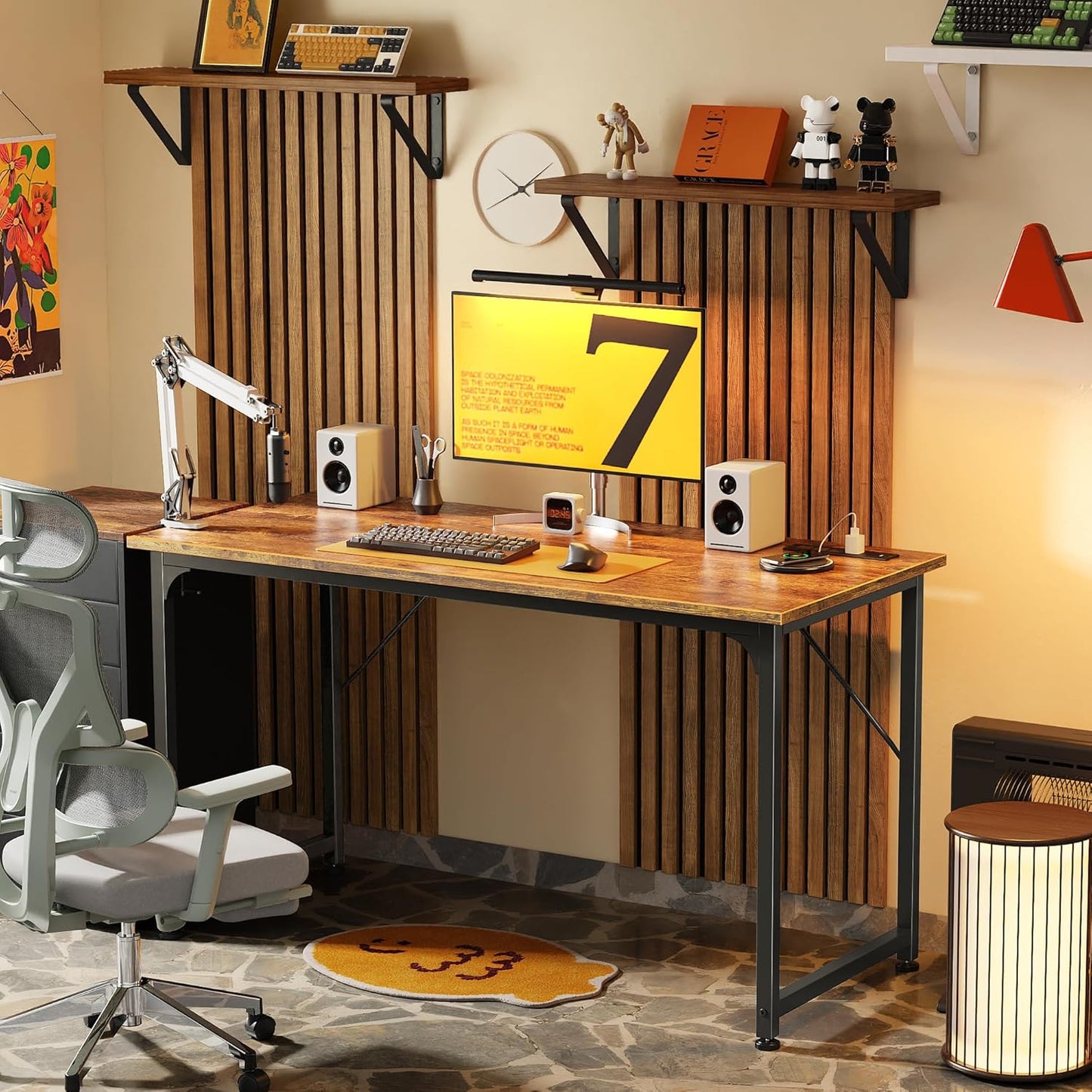 47 X 20 Inch Office Computer Desk with Power Outlets and USB-C Port, Larger Gaming Desk, for Home Office, Study, Bedroom, Writing Work from Home Table, Metal Frame, Rustic Brown