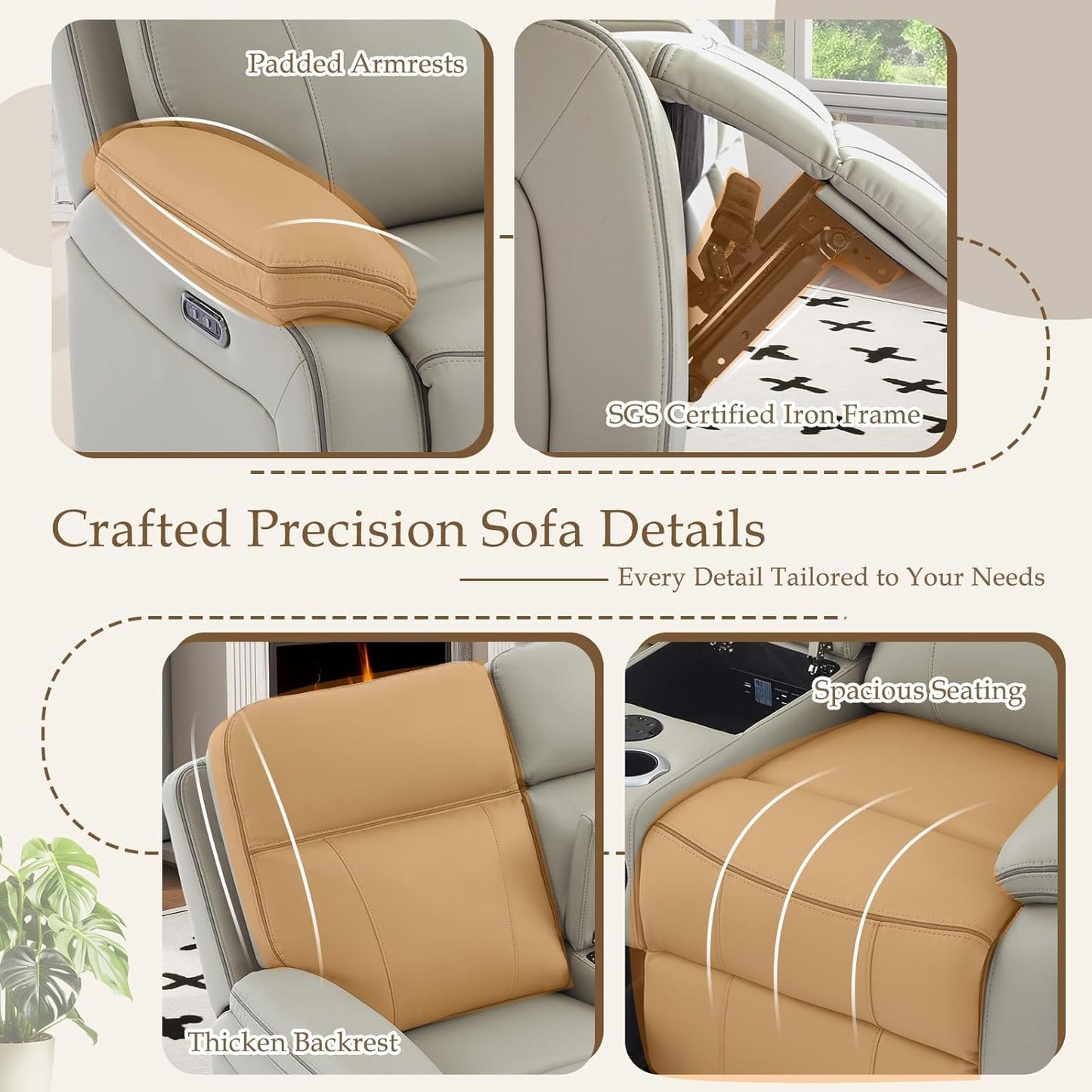 Power Reclining Loveseat with LED Reading Light/Storage Drawer/Bluetooth Speakers, Power Loveseat Recliner Sofa Wall Hugger Reclining Loveseat with Outlets(Grey, 2 Seat with Console)