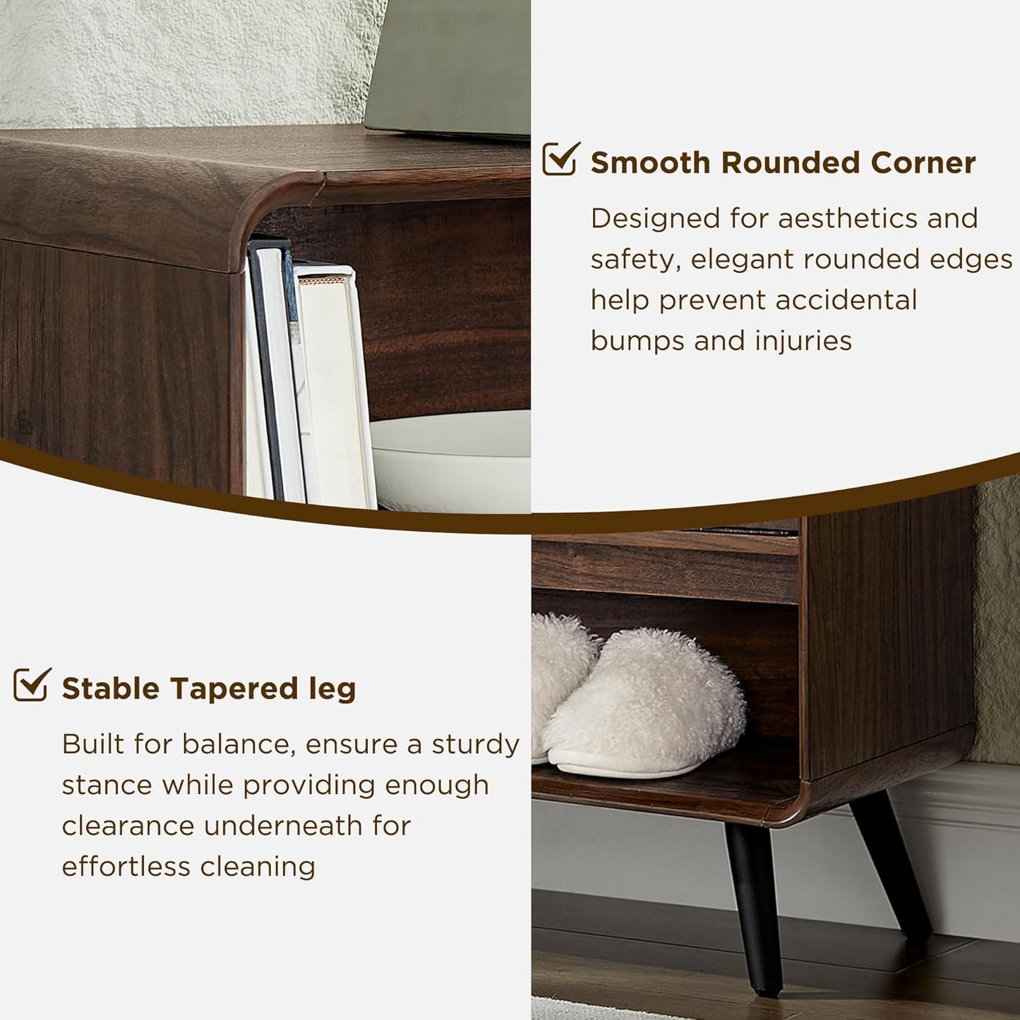 46" Entryway Table with Slatted Sliding Door, Mid Century Modern Console Table W/Adjustable Storage Shelf, Wood Sofa Table behind Couch for Hallway, Living Room, Foyer, Dark Walnut