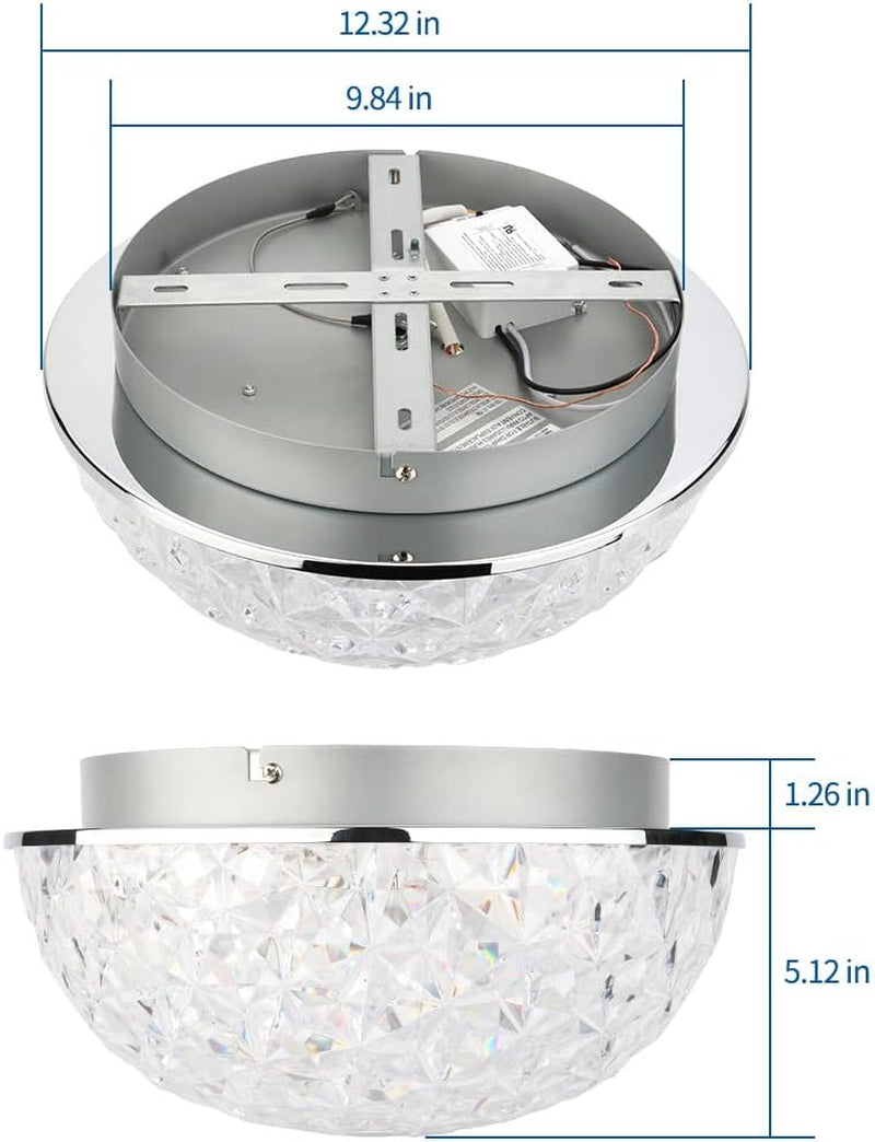 LED Ceiling Light Fixture Flush Mount, Crystal Chandelier Modern Ceiling Light for Kitchen, Hallway, Living Room, Foyer, Closet, 12In 15W 1640LM, 3/4/5000K CCT Selectable, Dimmable