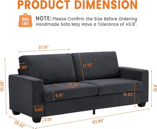 Loveseat Sofa Couch for Living Room, 83 Inch Corduroy 2 Seater Love Seat with Wide Armrest, Removable Washable Cushion Cover for Small Spaces (83Inch, Dark Gray)