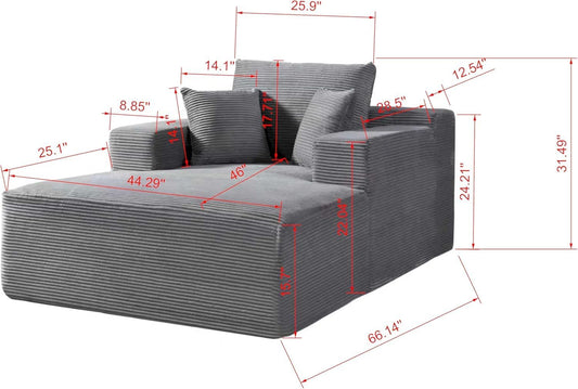 Monroe Convertible Chaise Lounge Chair Indoor – Oversized Corduroy Couch with Wide Armrest & Throw Pillows, Cozy Boneless Sleeper Sofa Bed Armchair, Beige