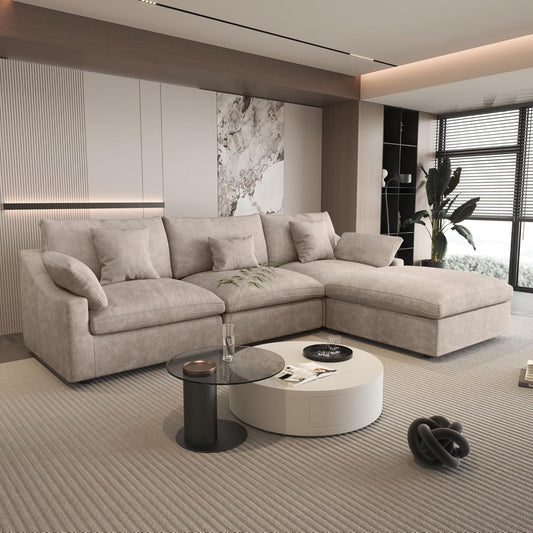 120" Cloud Modular Sectional Sofa Couch for Living Room,L Shaped Sofas with Ottoman,Down Filled Modular Sectional Sofa,Convertible 4 Seater, Covers Washable&Replaceable