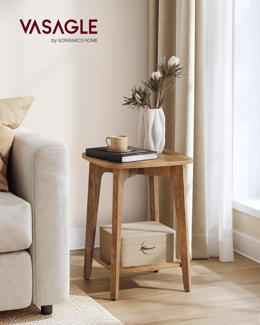 MAEZO Collection - Side Table, 2-Tier Small Square End Table, Nightstand with Tapered Legs, Curved Transitions, for Small Spaces, Living Room, Bedroom, Honey Brown ULET236K01