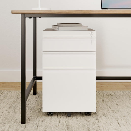 3 Drawer Mobile File Cabinet with Lock, under Desk Metal Filing Cabinet for Home Office/Legal/Letter/A4 File, Fully Assembled except Wheels, White