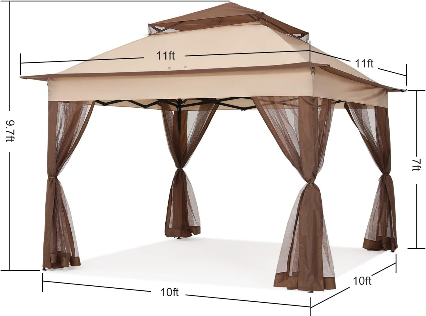 11X11 Pop up Gazebo Tent Outdoor Canopy Patio Shelter with Mosquito Netting(Beige)