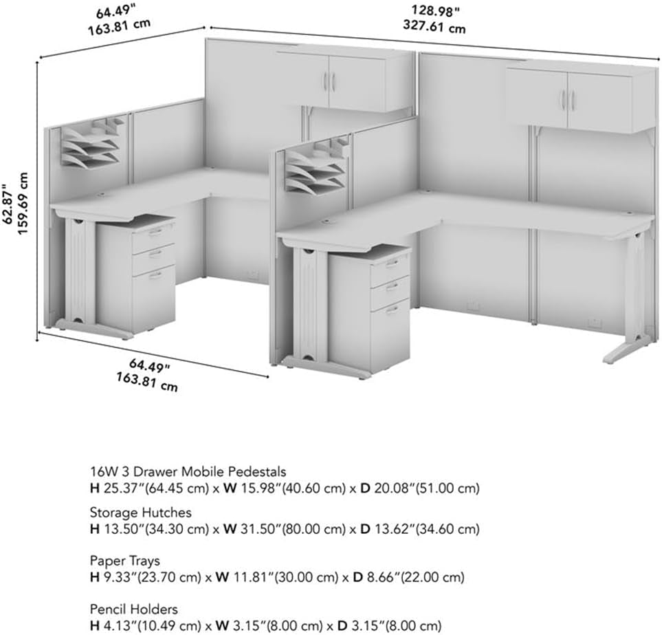 Bush Business Furniture Office in an Hour 2 Person L Shaped Cubicle Desks with Storage, Drawers, and Organizers in Pure White | Double Workstation Set with Privacy Panels for Commercial Workspace