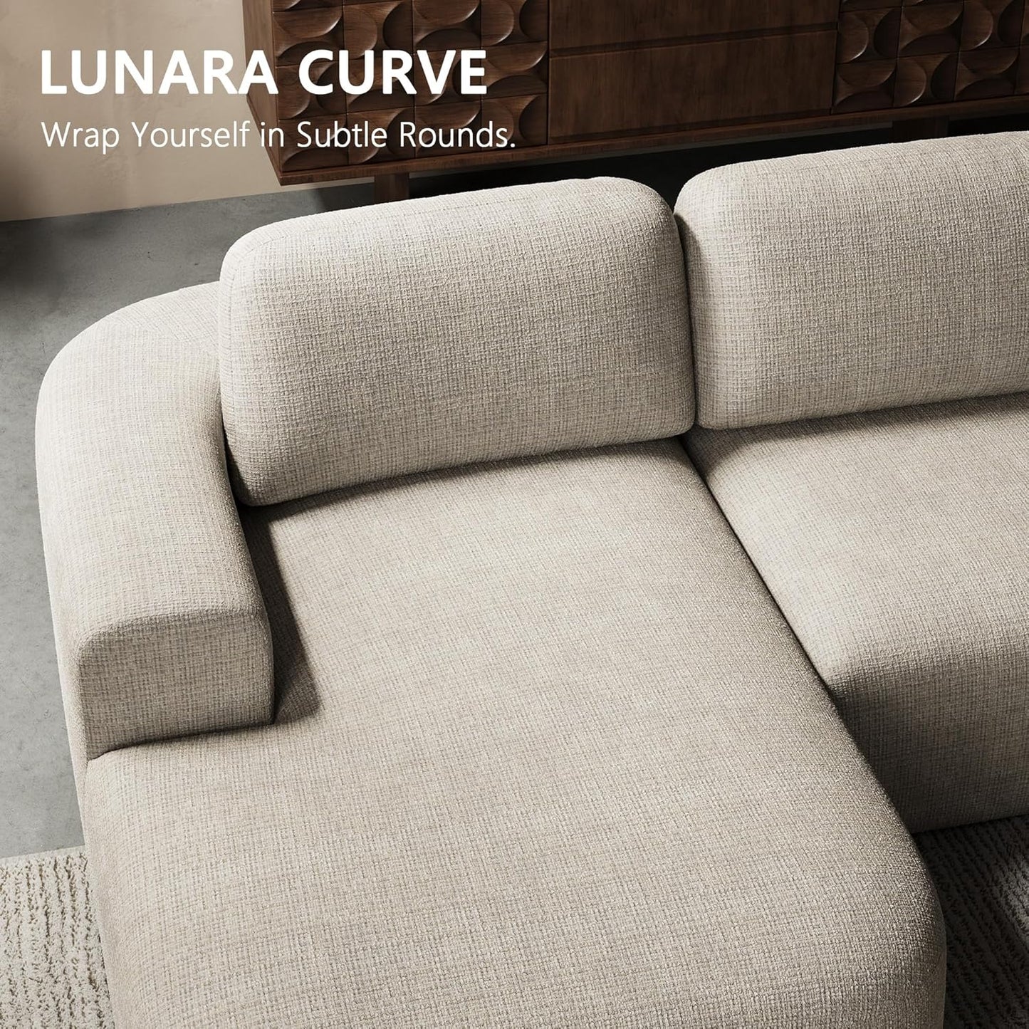 107'' Modular Sectional Sofa Couch with Chaise, No Assembly Required, Modern Bouclé-Inspired Upholstery, Convertible L-Shaped Design for Living Room – Oatmeal Beige