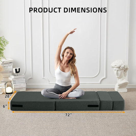 Convertible Folding Sofa Bed - Sleeper Chair with Pillow, Modern Linen Fabric Floor & Futon Couch, Foldable Mattress for Living Room/Dorm/Guest Use/Home Office/Apartment, Single Size, Dark Gray