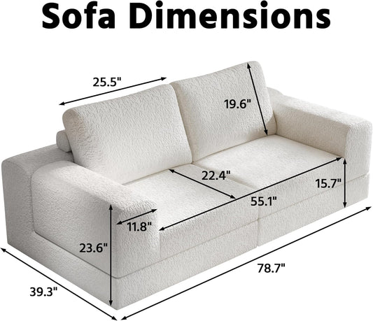 Cloud Modular Sectional Sofa, DIY Combination Modular Couch for Living Room, Unique Knitted Fabric Love Seat Couches with 2 Pillows, 2 Seater Comfy Sectional Couch with No Assembly (Beige)