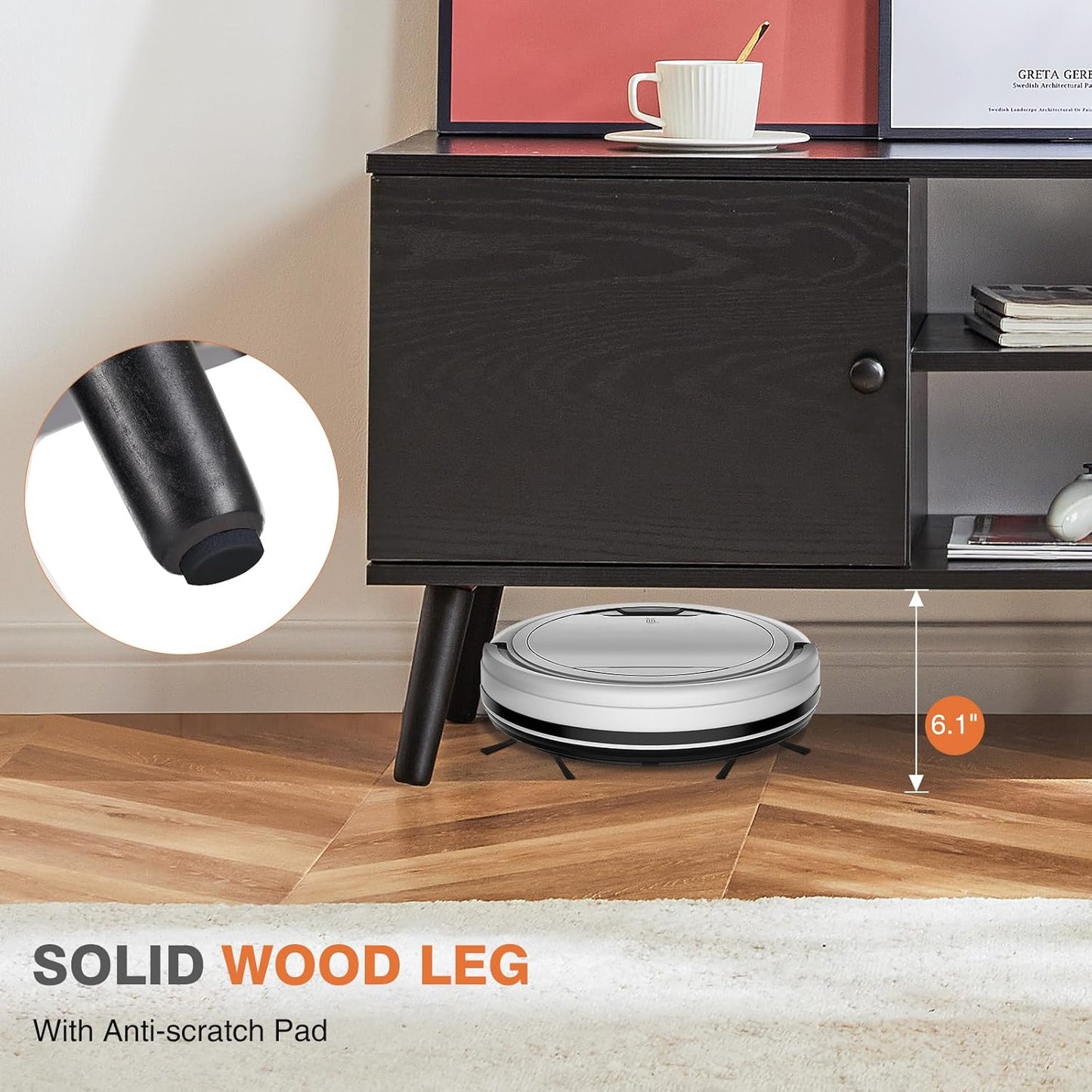 TV Stand for 55 60 Inch TV, Modern Mid Century Entertainment Center with Storage, Media Console Table 2 Cabinet, Soft Hinge, Handle Door, Wooden Living Room, Office Furniture, Black