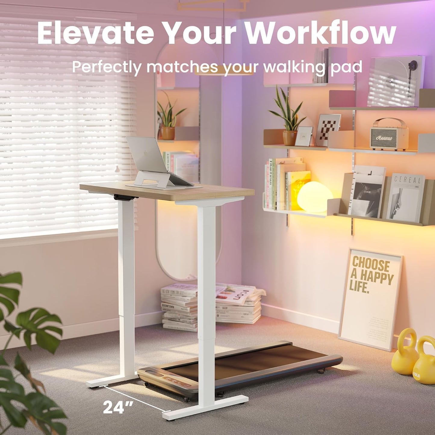 32" Small Electric Standing Desk Adjustable Height, 4 Memory Height Settings, Sit Stand up Desk for Home Office & Computer Workstation, Lightwalnut
