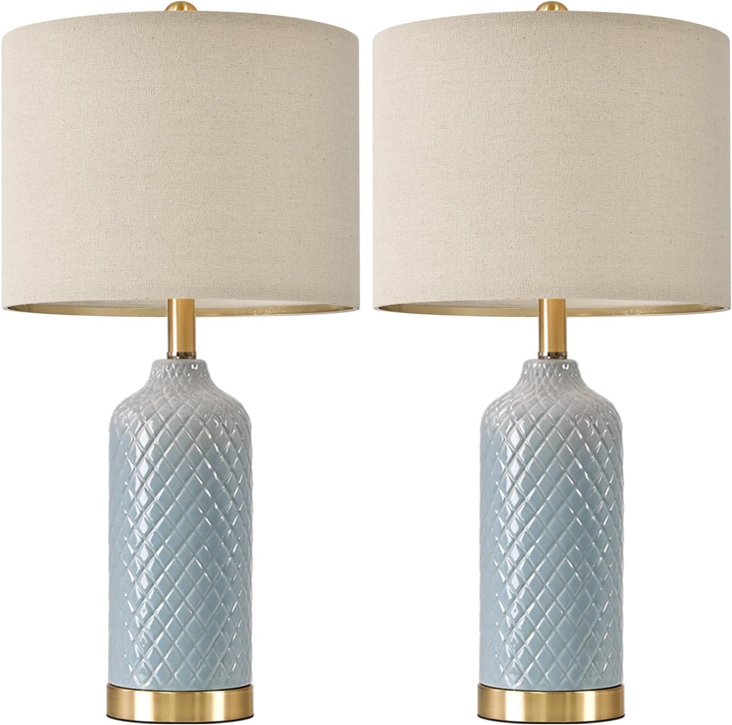 24.25" Modern Ceramic Blue Table Lamps Set of 2 for Living Room Bedroom Bedside Table Lamp for Night Stands Boho Nightstand Lamp Coastal Side End Table Lamps Reading Light Home Office Dorm Deco Gifts