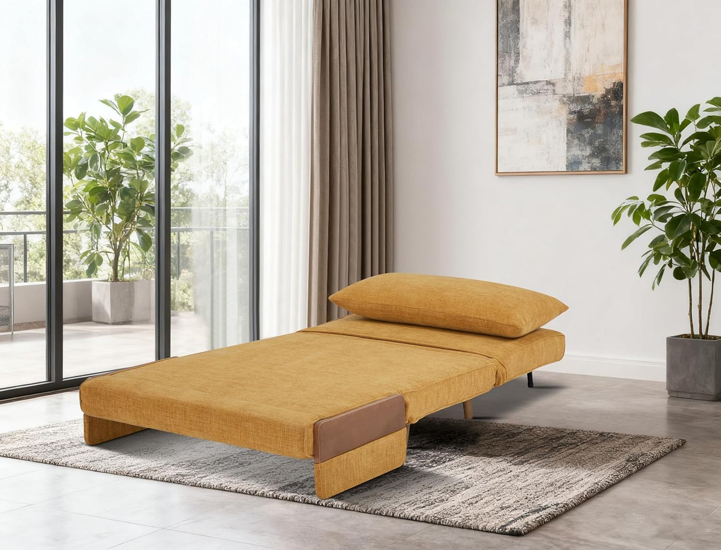 3 in 1 Sleeper Chair Bed, Foldable Convertible Chair with Armrest, Thickened Cushion and Sponge, OTE Fabric, Adjustable Backrest Upholstered Accent Sofa for Apartment/Bedroom/Office - Orange Brown