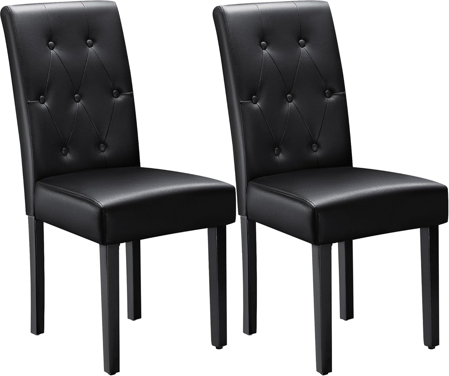 Upholstered Dining Chairs Set of 2, PU Leather Dinning Room Chairs, Button Tufted Kitchen Chairs with Adjustable Wood Legs for Dining Room/Living Room/Restaurant (Leather Black, 2)