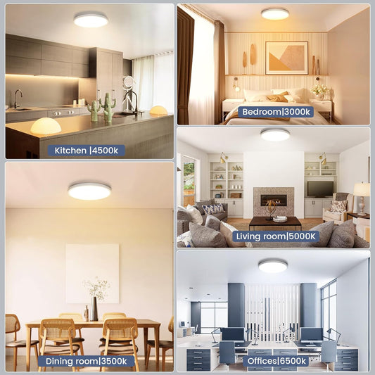 12 Inch Flush Mount LED Ceiling Light Fixture, Dimmable 3000K-6500K Adjustable Lights, Ultra Thin White round Lamp, 24W Ceiling Lights for Hallway, Kitchen, Bedroom, 6 Pack