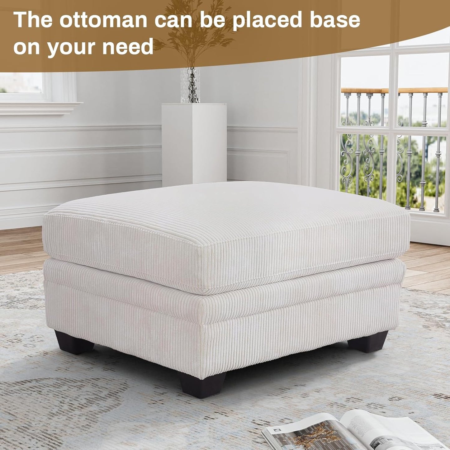 Oversized Modular Sectional Sofa,7 Seat U Shaped Couch with Ottoman,Corduroy Sofa with Deep Seat,Convertible Large Sectional Couches for Living Room(Cream, L-7)