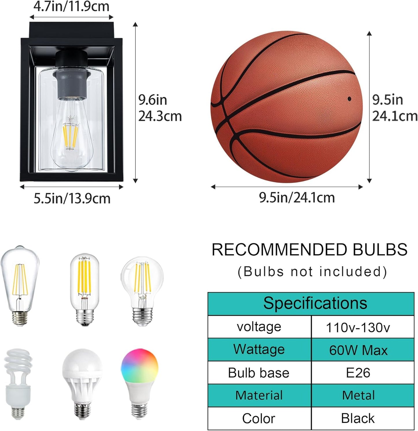 Flush Mount Ceiling Light Fixture with Clear Glass Shade, Farmhouse Black Metal Frame Light Fixture for Kitchen Island Entryway Porch Foyer Dining Room, E26 Ceramic Base