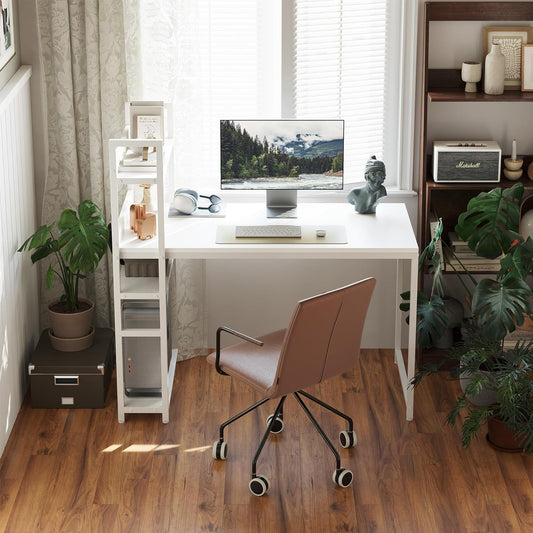 Computer Desk 47 Inch with Storage Shelves Study Writing Table for Home Office,Modern Simple Style, Elegant White