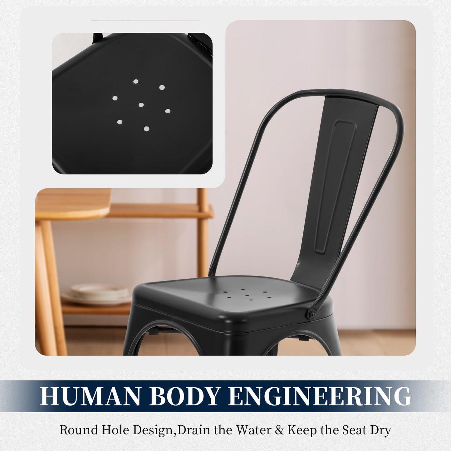 | Metal Dining Chairs | Set of 4 | Black | Stackable Tolix Side Chairs with Backrest | Scratch-Resistant | Non-Slip Feet | Indoor/Outdoor Use | 330 Lbs Capacity | for Kitchen & Restaurant