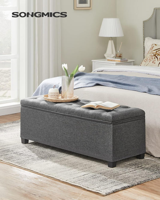 Storage Ottoman Bench, Foot Rest with Legs, 15.7 X 43.3 X 15.7 Inches, End of Bed Bench, Storage Chest, Load up to 660 Lb, for Living Room, Bedroom, Entryway, Dark Gray ULSF088G01