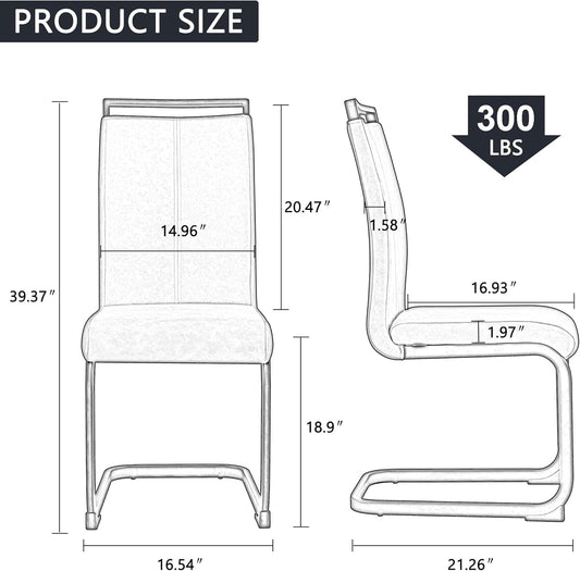 Modern Leather Dining Chairs Set of 4,Armless Kitchen Chairs,Dining Room Chairs with Upholstered Padded Seat and Sturdy Chrome Legs for Dining Room,Kitchen (Set of 4, Black+Pu Leather)