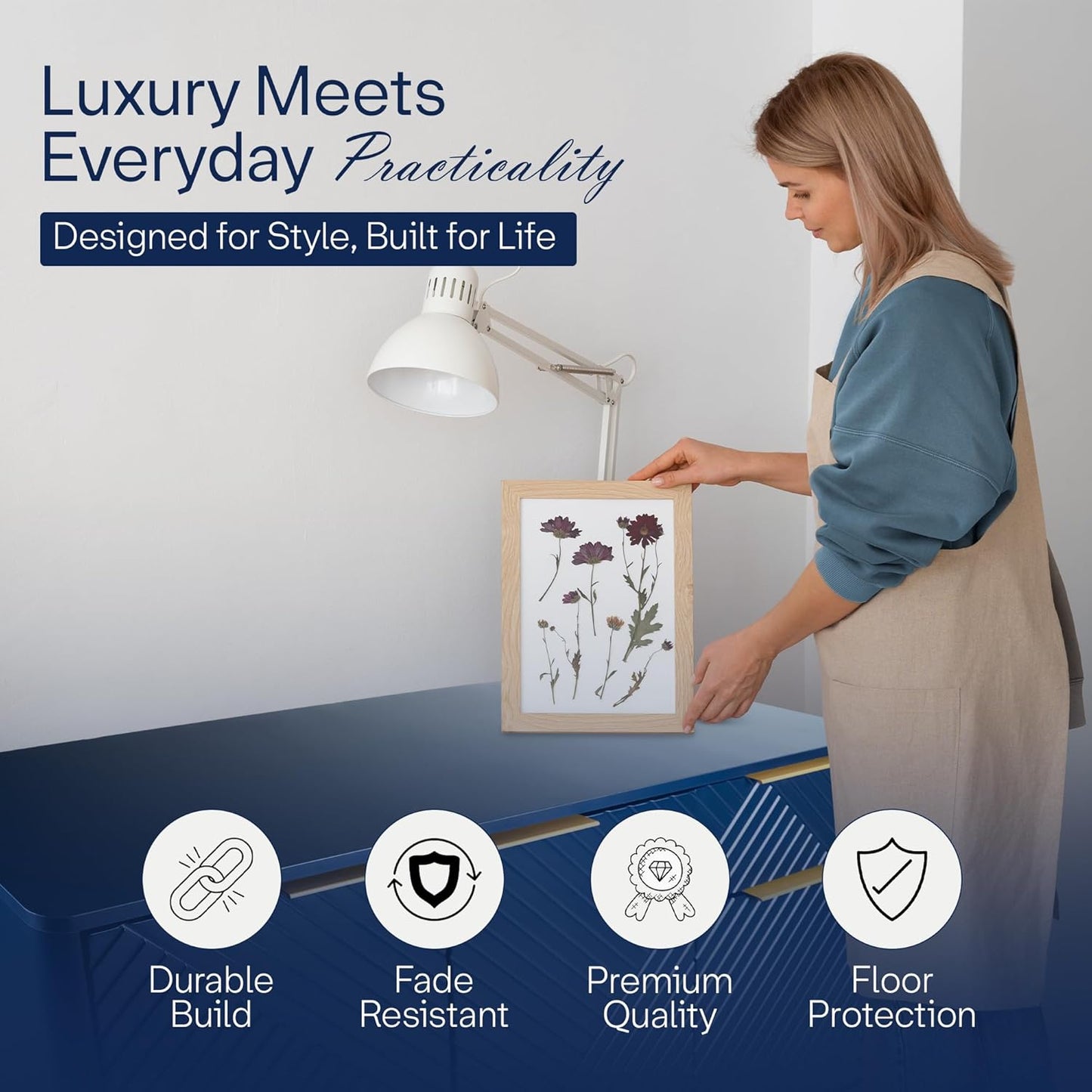 Modern Sideboard Buffet Cabinet with Storage, 47'' Navy Blue Credenza Gold Handles with 3 Doors and 1 Drawers, Wooden Kitchen Coffee Bar Cabinet for Living Room Farmhouse, Hallway