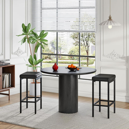 Bar Stools, Set of 2 Bar Chairs, 24.8-Inch Height Stools, Breakfast Bar Stools, Kitchen Stools, 2" Thick Upholstery, for Kitchen, Dining Room, Cafe, Bar Counter, Black BB21BY01