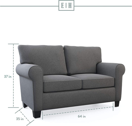 Willow Upholstered Loveseat with Rolled Arms – Living Room Furniture – Charcoal Small Loveseat - Seats Two – Loveseat for Small Spaces