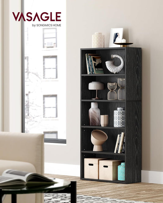 CUSTOS Collection - Bookshelf, 5-Tier Bookcase, Book Shelf, Open Storage Shelf, 9.4 X 23.6 X 52.8 Inches, for Living Room, Home Office, Dinning Room, Ebony Black ULBC165T56