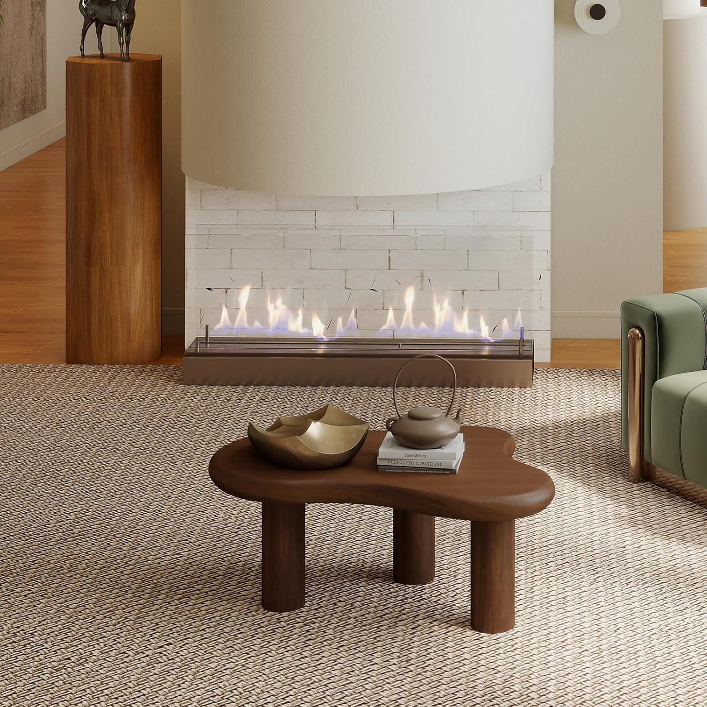 Cloud Coffee Table, Unique Design Accent Table for Living Room and Bedroom, Stylish and Functional Furniture Piece-Durable and Easy to Clean, Free Shape with 3 Legs, 33.9In, Dark Walnut