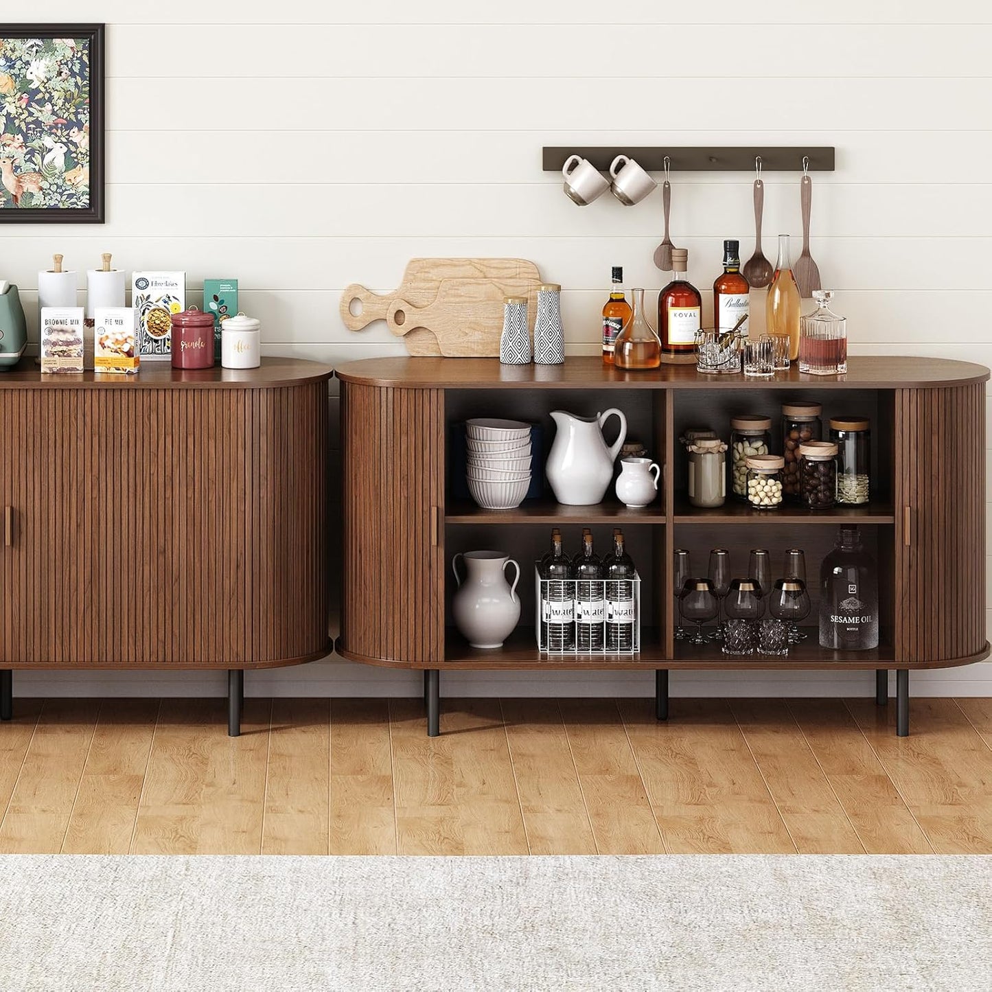 55" Sideboard Buffet Cabinet with Storage, Sliding Door & Adjustable Shelf, Modern Accent Coffee Bar Console Table for Kitchen, Entryway, Walnut