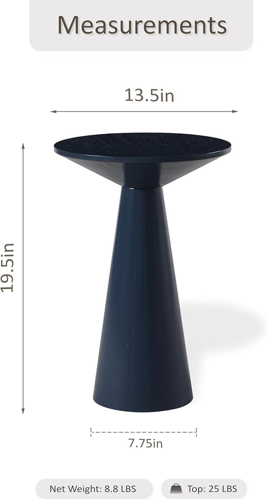 Small Pedestal End Table round Farmhouse Martini Table Wood Plant Stand Rustic Drink Table for Small Space Living Room, Dark Blue
