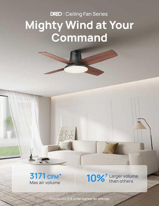 Ceiling Fans with Lights and Remote, 44 Inch Low Profile, Black Flush Mount Bedroom Ceiling Fan, Reversible Motor, 5CCT LED, 6-Level Dimmable, 6-Speed, Quiet, Timer, Easy-Install