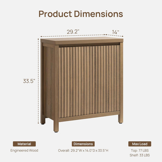 Sideboard Buffet Cabinet with Storage, Fluted Credenza Console Cabinet with Adjustable Shelves, Farmhouse Coffee Bar Storage Cabinets for Kitchen, Living Room, Entryway, Caramel Oak, 2 PCS