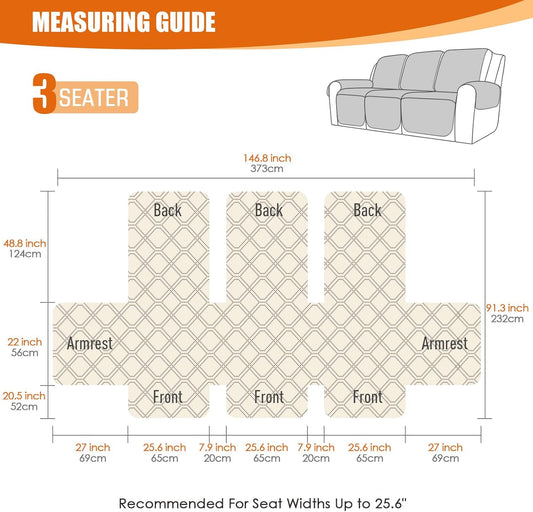 Waterproof Recliner Couch Covers, Sofa Covers 1-Piece Washable Reclining Sofa Cover Non-Slip Furniture Protector with Elastic Straps Pocket for Dogs, Pets(Dark Gray,3 Seater)