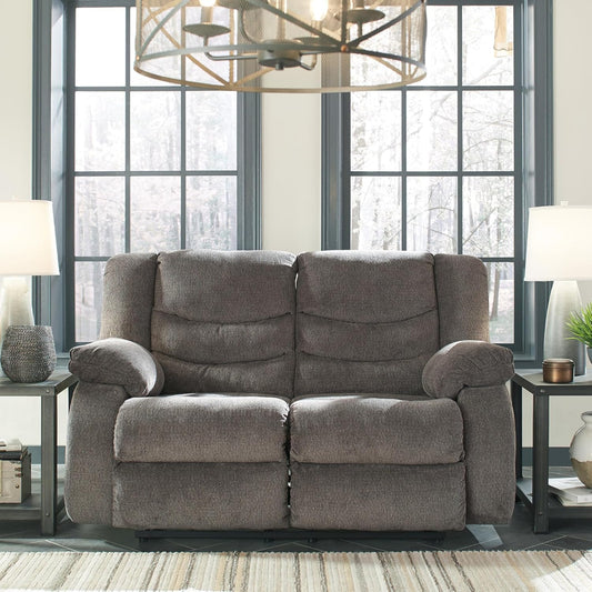 Tulen Reclining Loveseat, Dual-Sided Recliner, Pull Tab Reclining Motion, Fabric Upholstery, 63" W X 40" D X 40" H, Dark Gray