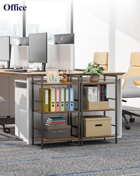 3-Tier Book Shelf - Wood & Metal Bookshelf with Handle & Adjustable Feet, Lightweight Bookcase for Living Room, Bedroom, Kitchen, Office or Dorm (16.5"×11.0"×28.1")