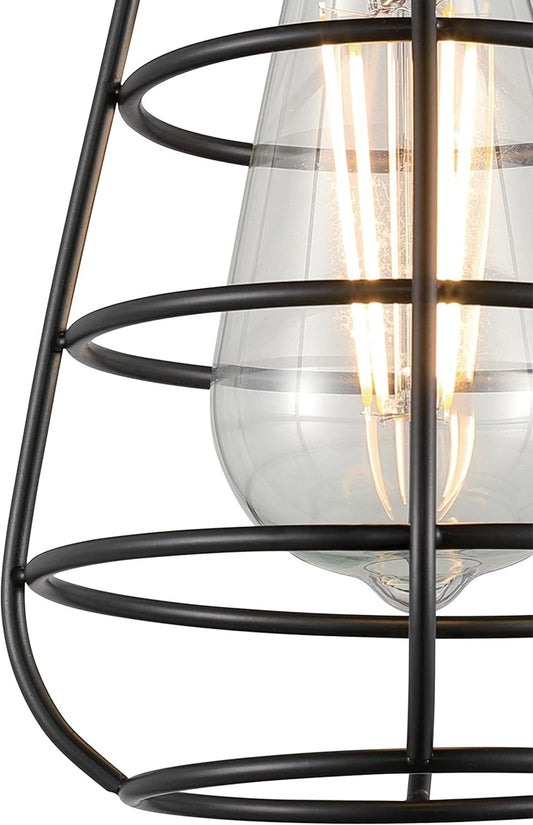 6130700 Bandera Vintage-Style 5 Inch, One Light Semi-Flush Mount Ceiling Fixture, Matte Black Finish, Cage Shade