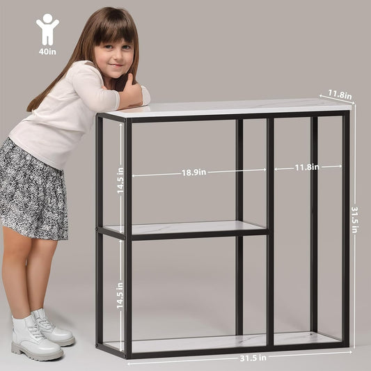 Console Table, 12 Inch Narrow Entryway Table for Living Room, 31.5 Inch Modern Industrial Sofa Table with 3-Tier Storage Shelves for Corridor, Hallway, White Marble