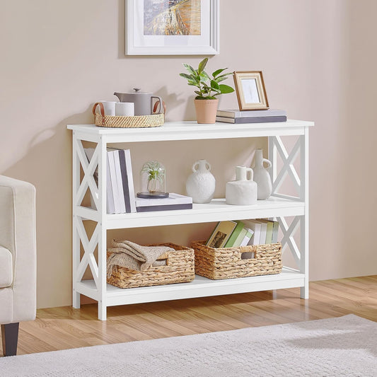 Console Table with 3 Storage Shelves, Entryway Table Sofa Side Table Narrow Long Bookshelf for Hallway Living Room, Accent Furniture, White | Bookshelf, for Hallway, for Living Room, Accent Furniture