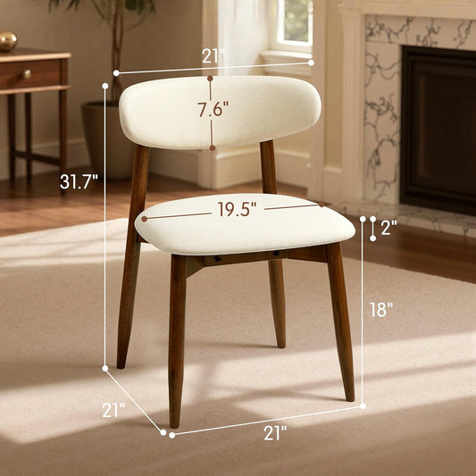 Dining Chairs Set of 4, Upholstered Wooden Dining Room Chairs, Mid Century Modern Fabric Kitchen Chair with Ergonomic Curved Backrest, Beige (Only Chairs)